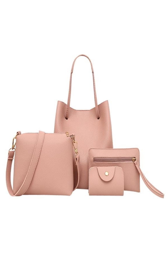 Handbags Set 4Pcs Women Pattern Leather Handbag+Crossbody Bag+Messenger Bag+Card Package