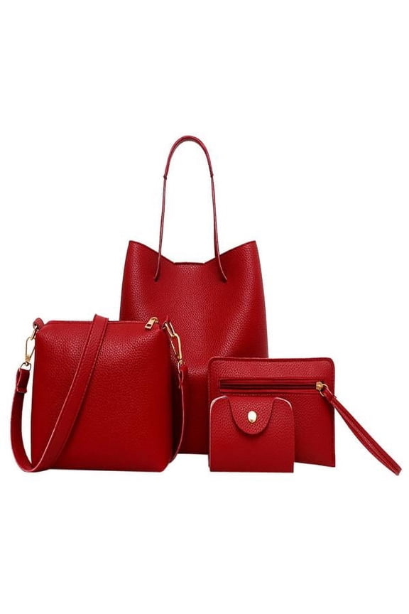 Handbags Set 4Pcs Women Pattern Leather Handbag+Crossbody Bag+Messenger Bag+Card Package
