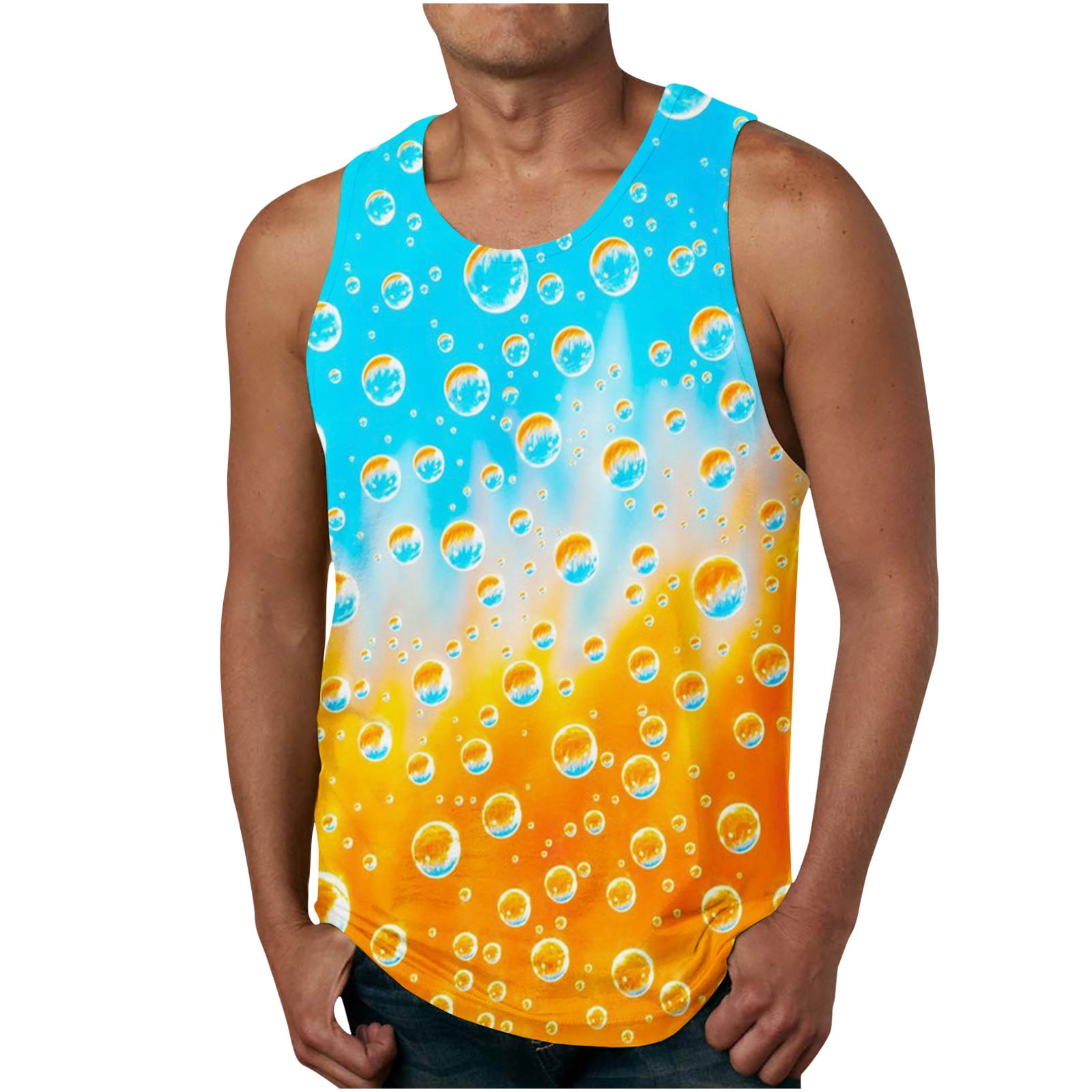 BEFOKA Hawaiian Tank Top Sleeveless Crew Neck Muscle Top Beer Print ...