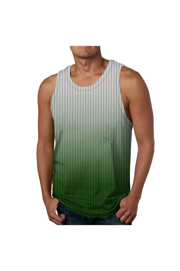 Hawaiian Tank Tops For Men Muscle Workout Shirts Gradient Print Sleeveless Crew Neck Work Top Loose Fits Sun Protection Summer T Shirt M