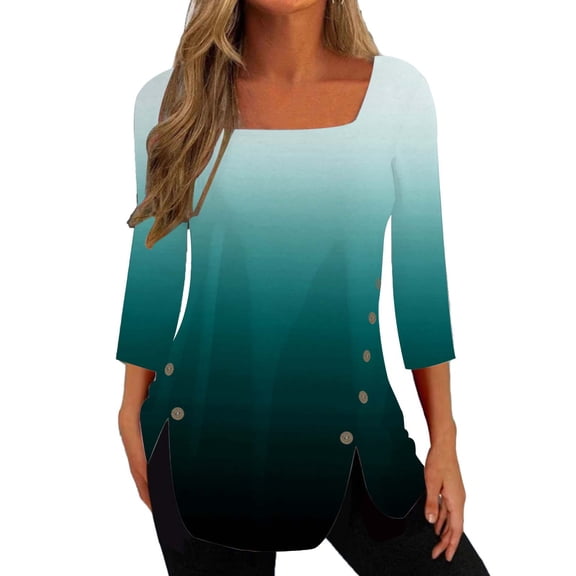 BEFOKA Irregular Hem Top Women 3/4 Long Sleeve Tunic Tops for Leggings Crew Neck Asymmetrical Hem Tops Floral Blouse Shirt Casual Tee Shirts Going Out Top Womens Loose Tops 2025 Plus Size