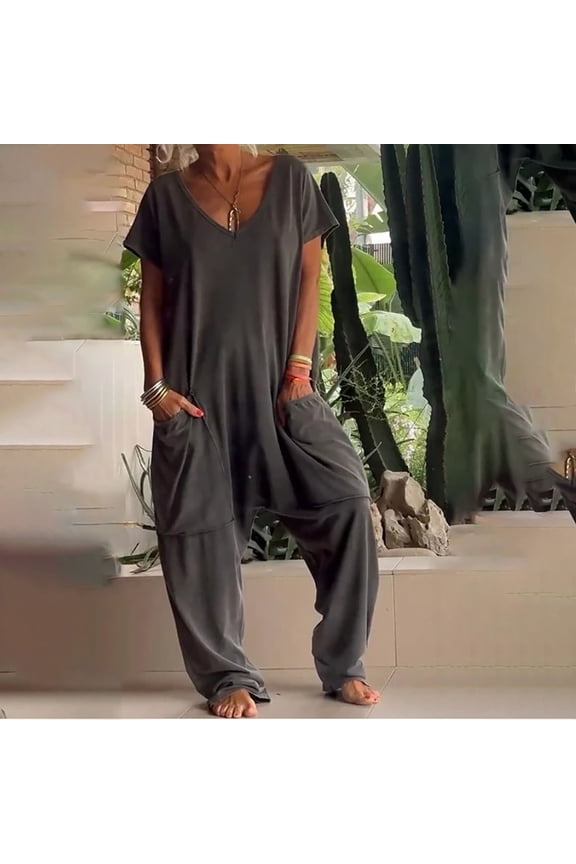 Jumpsuits For Women 2026 Formal Short Sleeve Loose Wide Leg One Piece Jumpsuits Baggy Overalls Date Night Beach Womens Summer Rompers L