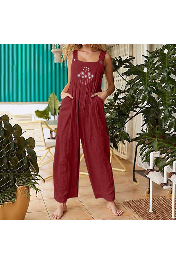 Jumpsuits For Women Casual Sleeveless Long Pants One Piece Jumpsuits Crewneck Baggy Overalls Date Night Beach Womens Summer Rompers S