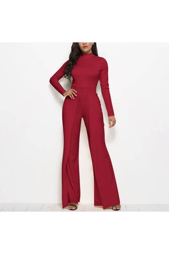 Jumpsuits For Women Elegant Long Sleeve Wide Leg Pants One Piece Jumpsuits Baggy Overalls Crew Neck Going Out Rompers For Women 2026 M