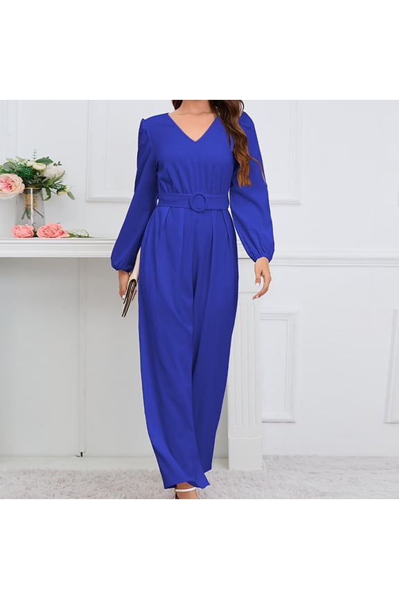 Jumpsuits For Women Elegant Long Sleeve Wide Leg Pants One Piece Jumpsuits Baggy Overalls Crew Neck Going Out Rompers For Women 2026 XXL