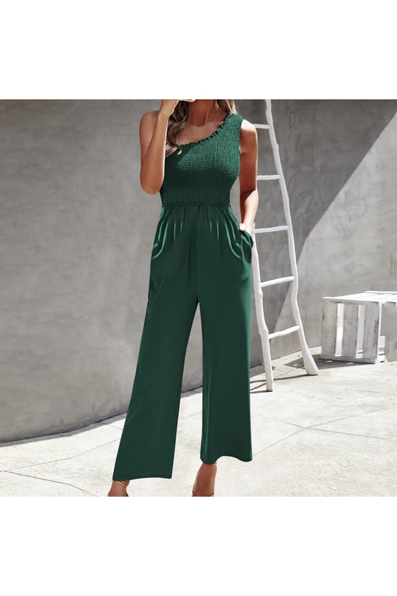 Jumpsuits For Women Dressy Sleeveless Long Pants One Piece Jumpsuits Crewneck Baggy Overalls Business Going Out Vacation Summer Rompers For Women L