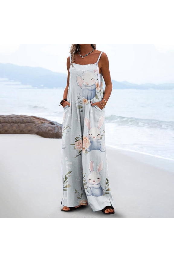 Jumpsuits For Women Graphic Sleeveless Adjustable Spaghetti Strap Long Pants One Piece Jumpsuits Baggy Overalls Crew Neck Going Out Date Night Womens Rompers For Summer S