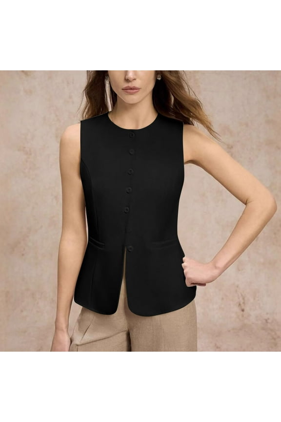 Lightweight Button Up Vests Womens Business Stand Collar Sleeveless Jacket Women Coat Outerwear Open Front Jacket