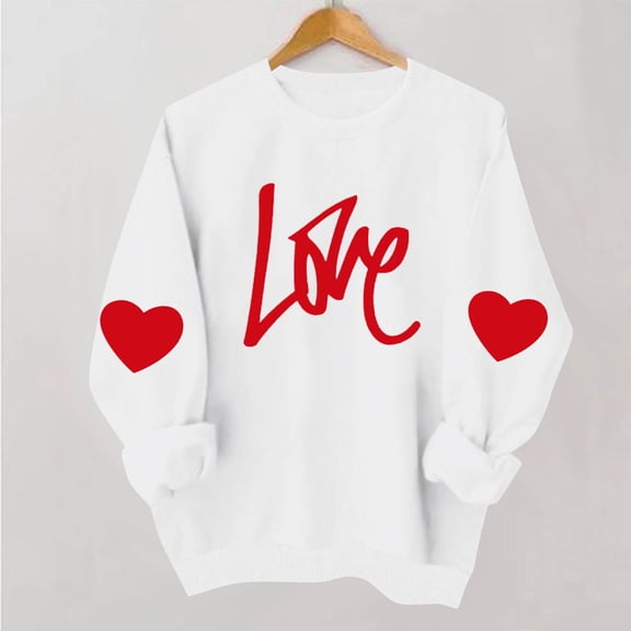 BEFOKA Long Sleeve Cute Shirts For Women Valentine'S Day Crew Neck Sweatshirts Love Heart Printed Ladies Blouses Womens Top Pullover Sweatshirt Graphic T-Shirtstrendy Tunic Outfits Clothes