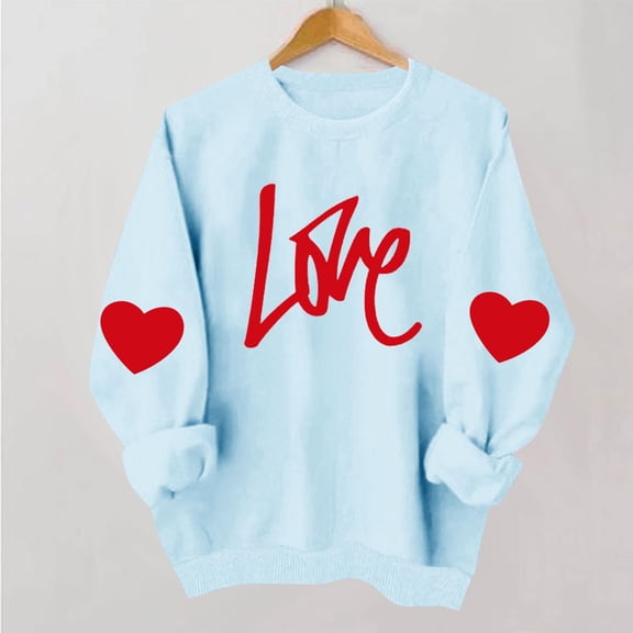 BEFOKA Long Sleeve Cute Shirts For Women Valentine'S Day Crew Neck Sweatshirts Love Heart Printed Ladies Blouses Womens Top Pullover Sweatshirt Graphic T-Shirtstrendy Tunic Outfits Clothes