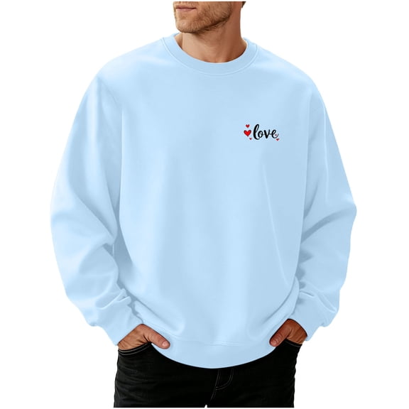 BEFOKA Long Sleeve Men T Shirts Crew Neck Sweatshirt For Mens Love Heart Printed Valentine'S Day Fishing Shirts For Men Tops Fall Blouses Graphic Dating Wedding Clothes