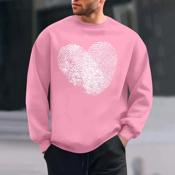 BEFOKA Long Sleeve T Shirt Men Crew Neck Sweatshirt For Mens Love Heart Printed Valentine'S Day Funny Shirt Going Out Tops For Men Blouses For Men Business Casual Graphic T-Shirts Fall Fashion Shirt