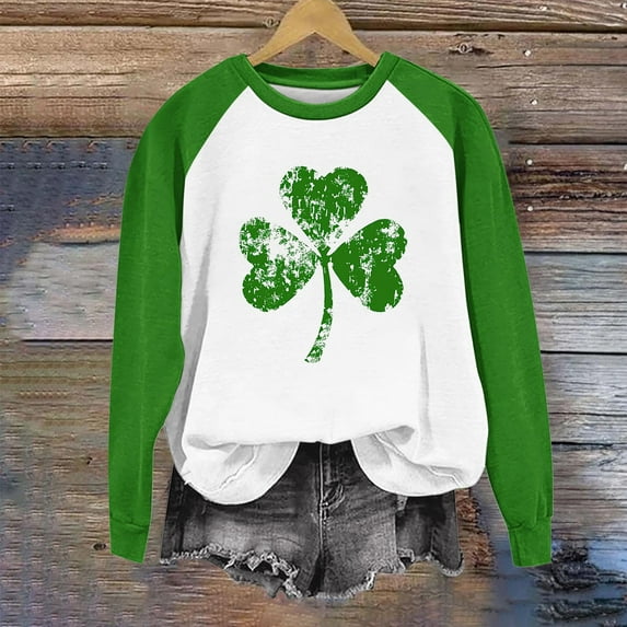 BEFOKA Long Sleeve T Shirt Women St Patrick'S Day Crewneck Sweatshirt Irish Shamrock Printed Graphic Sweatshirts Men Top Work Blouses Green Spring Fall Graphic T-Shirt Holiday Party Tees Tops
