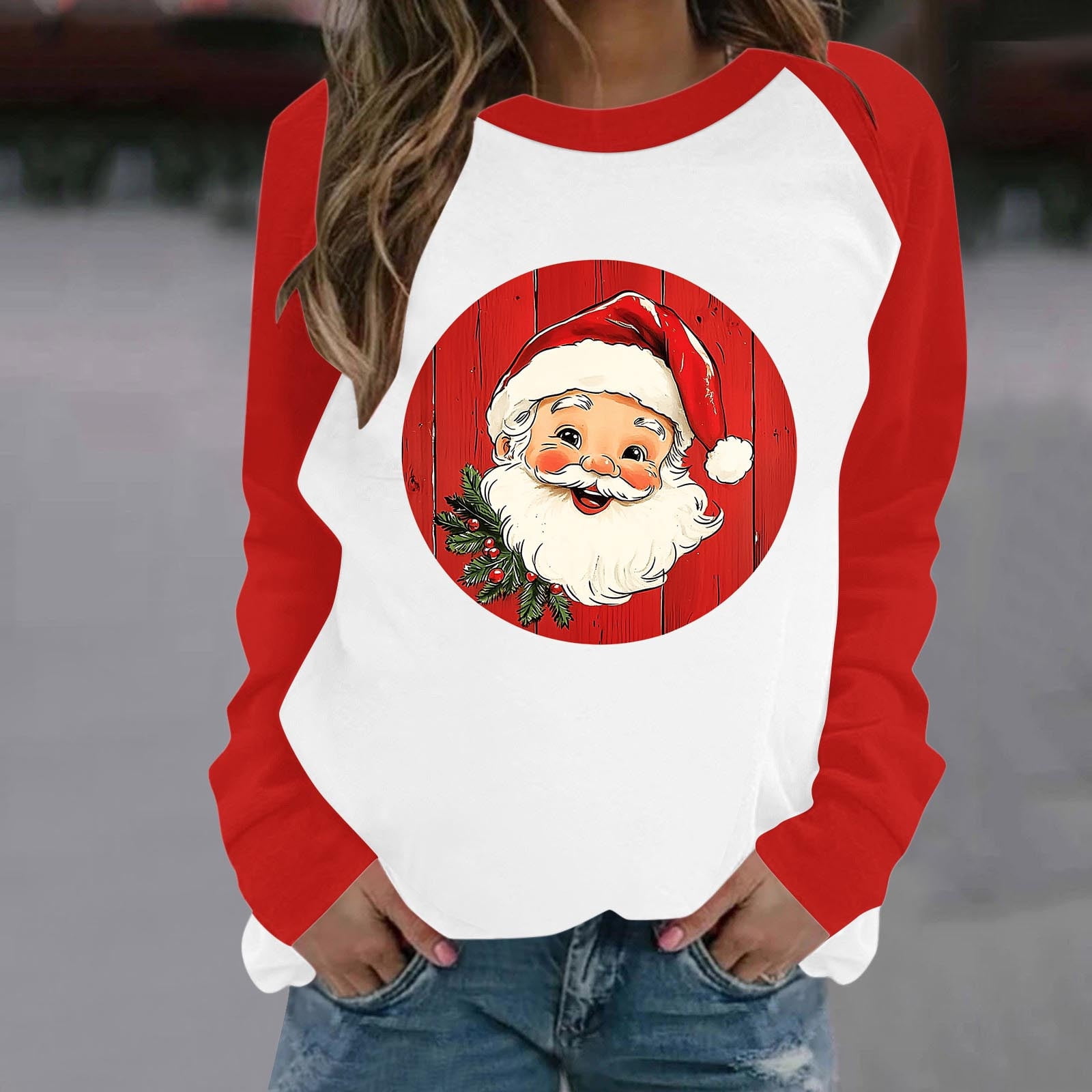 BEFOKA Long SleeveChristmas T-Shirts,Women Funny Xmas Holiday Printed ...