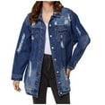 thumbnail image 1 of BEFOKA Long Women's Jean Jacket Long Sleeve Button Up Denim Jacket Frayed Boyfriends Denim Jacket With Pockets Trendy Loose Shacket Fall Trucker Coats, 1 of 4