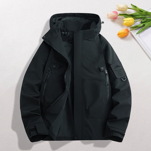 BEFOKA Men's Waterproof Jacket Rain Coat with Hood Fall Jackets for Men 2025 Cold Weather Coats Lightweight Hiking Rocks Climbing Jacket Oversize Sports Jackets for Men M_5X