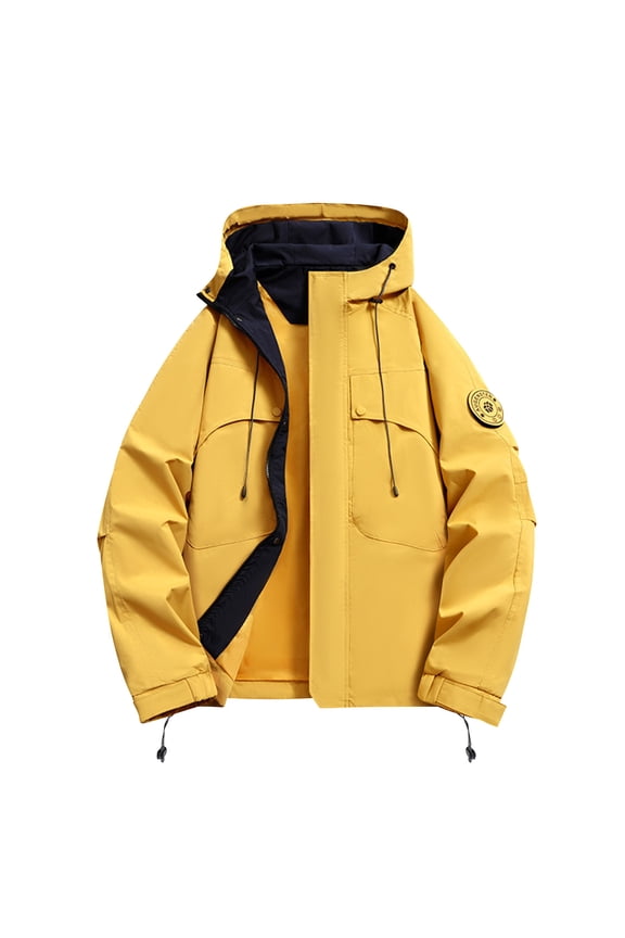 Men's Waterproof Jacket Rain Coat with Hood Fall Jackets for Men 2025 Outdoor Lightweight Hiking Rocks Climbing Jacket Color Blocking Oversize Sports Jackets for Men M_5X
