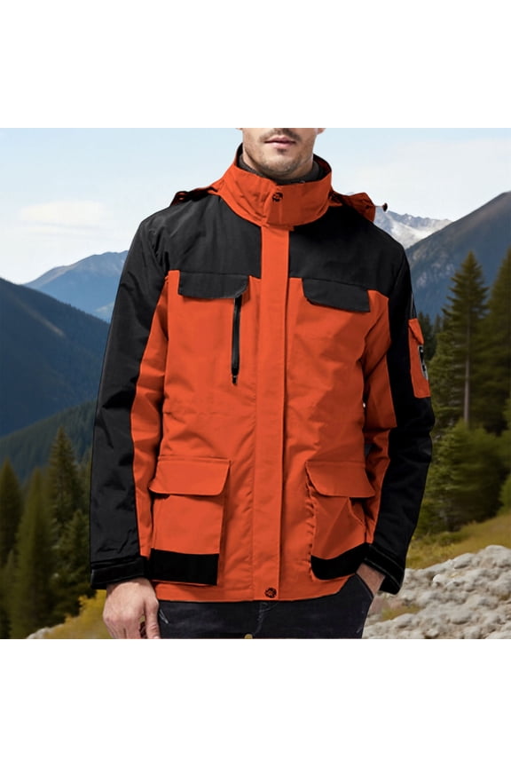 Men's Waterproof Jacket Rain Coat with Hood Fall Jackets for Men 2025 Outdoor Lightweight Hiking Rocks Climbing Jacket Color Blocking Oversize Sports Jackets for Men M_5X