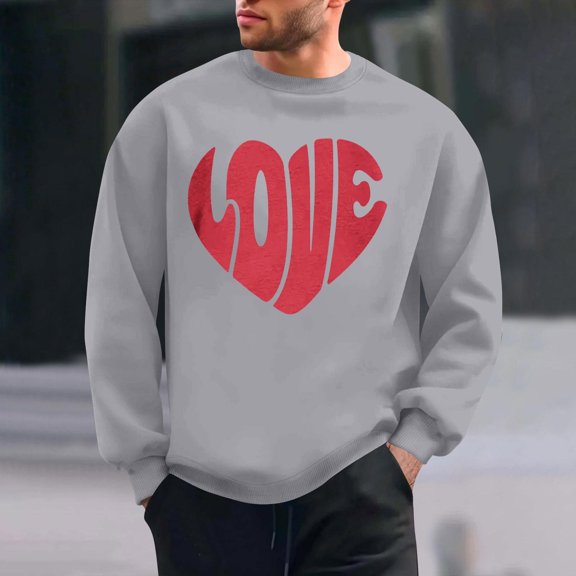 BEFOKA Mens Long Sleeve Shirt Crewneck Sweatshirt Valentine'S Day Love Heart Printed Mens Pullover Tops Blouses Graphic T-Shirts Trendy Tunic Outfits Clothes