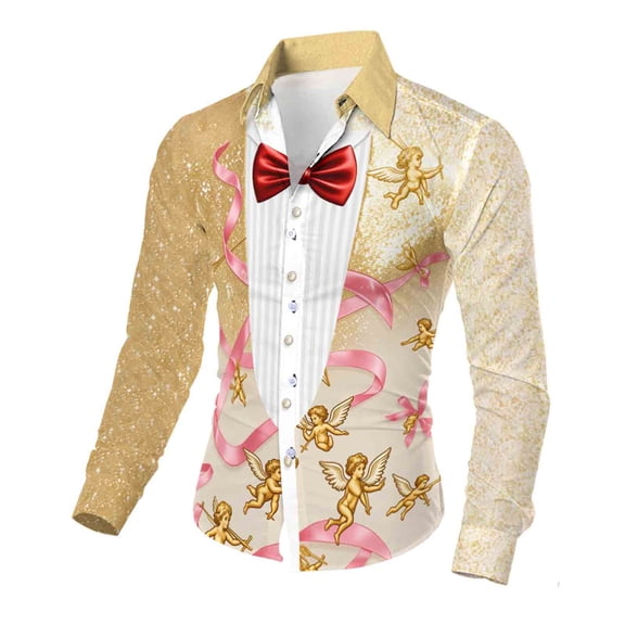 BEFOKA Mens Long Sleeve Tee Shirts Lapel Neck Sweatshirt For Mens Button Down Tuxedo T-Shirts Graphic Valentine'S Day Noveltys Party Costumes Top Work Blouses Graphic Tshirts Tee Tops Business Shirts