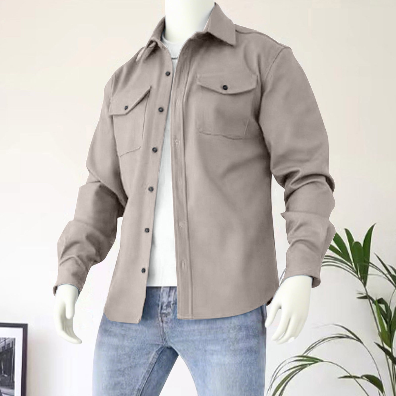 BEFOKA Mens Shirt Jacket Casual Button Up Shirts Lightweight Cold ...