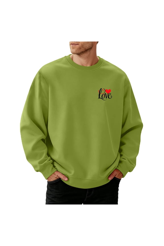 Mens T Shirts Long Sleeve Crew Neck Sweatshirt For Mens Love Heart Printed Valentine'S Day Work Shirts For Men Tops, Tees & Blouses Winter Blouses For Men Graphic Vintage Work Shirt