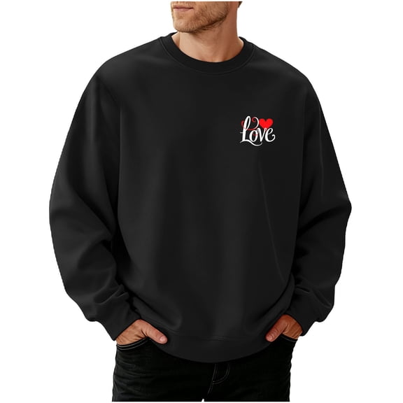 BEFOKA Mens T Shirts Long Sleeve Crew Neck Sweatshirt For Mens Love Heart Printed Valentine'S Day Work Shirts For Men Tops, Tees & Blouses Winter Blouses For Men Graphic Vintage Work Shirt