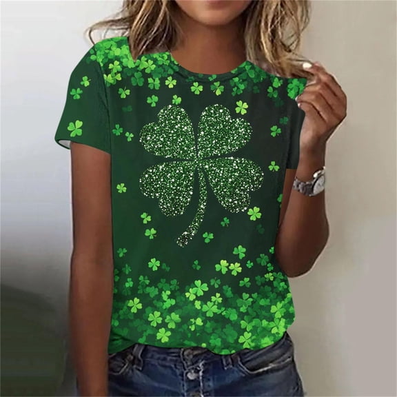 BEFOKA Oversized Tshirts For Women Short Sleeve St Patrick'S Day Crew Neck Sweatshirts Irish Shamrock Printed Pullover Sweatshirt Cute Tops Ladies Blouses Green Graphic Tshirts Holiday Outfits