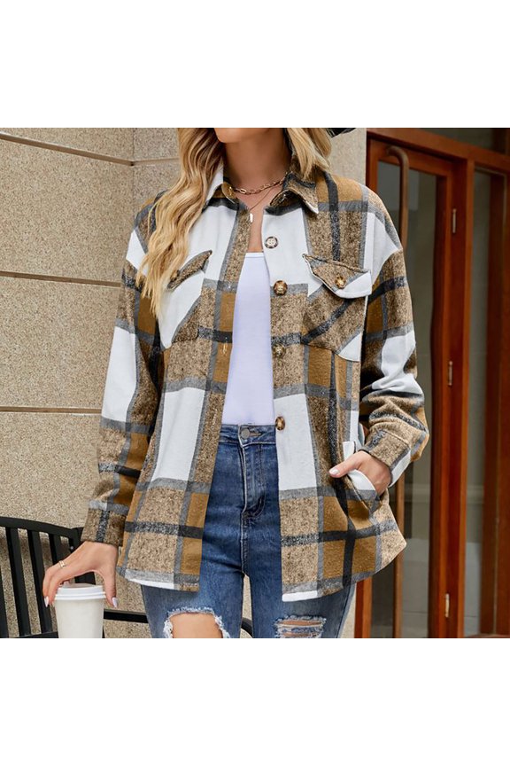 Plaid Jackets for Women Baggy Jacket Coats Trendy Winter Warm Lapel Coat 2025 Boyfriends Shirt Jacket Lightweight Cardigan Tops Outerwear Going Out Tops