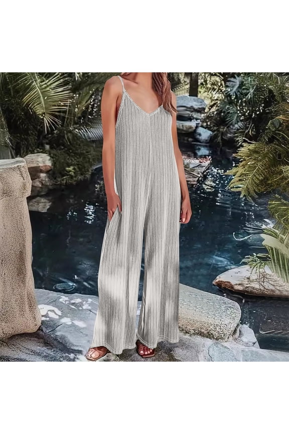 Plus Size Womens Jumpsuits Sleeveless Spaghetti Strap Boho Wide Leg Pant knitted One Piece Jumpsuits Baggy Overalls Crew Neck Going Out Date Night Womens Rompers For Summer XXXXXL
