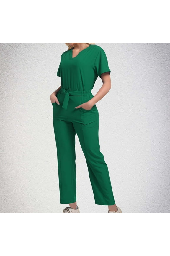 Scrub Tops and Pant for Women Short Sleeve V Neck Men Nursing Uniforms Working Nurse Unifrom with Pockets 2PC