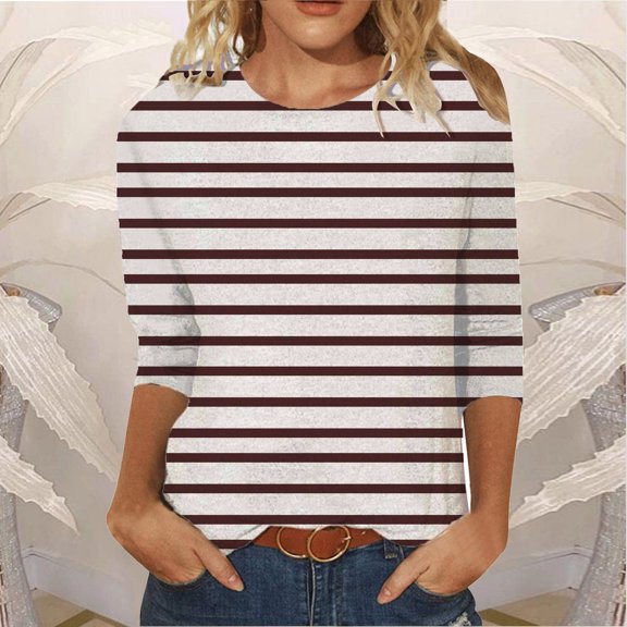 BEFOKA Shirts for Women Casual Tee Shirts 2025 Crew Neck Basic Tees Shirts 3/4 Long Sleeve Graphic Pullover Tops for Women Trendy Sweatshirts Gift Tops Blouse Outfits S_XXL