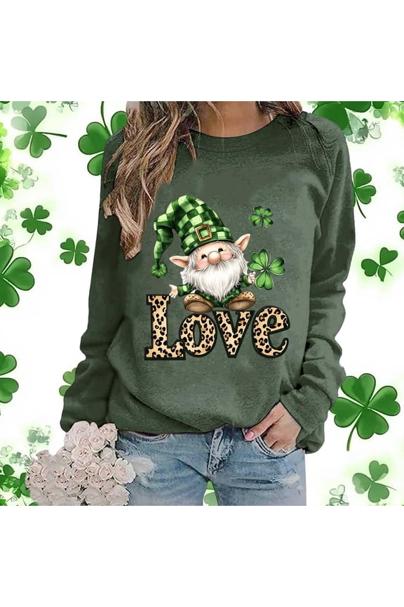 Shirts For Women Raglan Long Sleeve St Patricks Day Crewneck Sweatshirt Irish Shamrock Printed Pullover Sweatshirt Womens Fall Tops Casual Blouse Tops Green Spring Fall Graphic Holiday T-Shirt