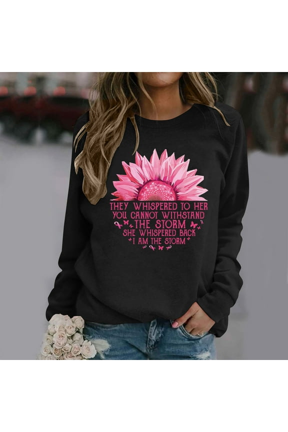 Shirts for Women Pink Ribbon Breast Cancesrs Awareness T-Shirt Inspirational long Sleeve Top