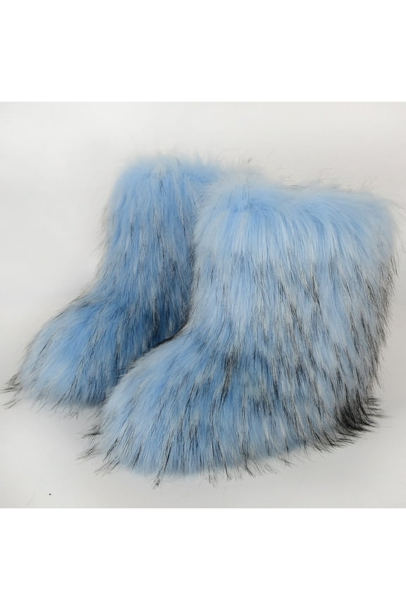 Snow Boots for Women Fuzzy Boots Winter Knee High Flat Heel Faux Furs Boots No Sliper Snowtrot Woman Fluffys Warm Snow Boots 2025 Mid-Calf Flats Warm Comfortable Outdoor Flat Shoes