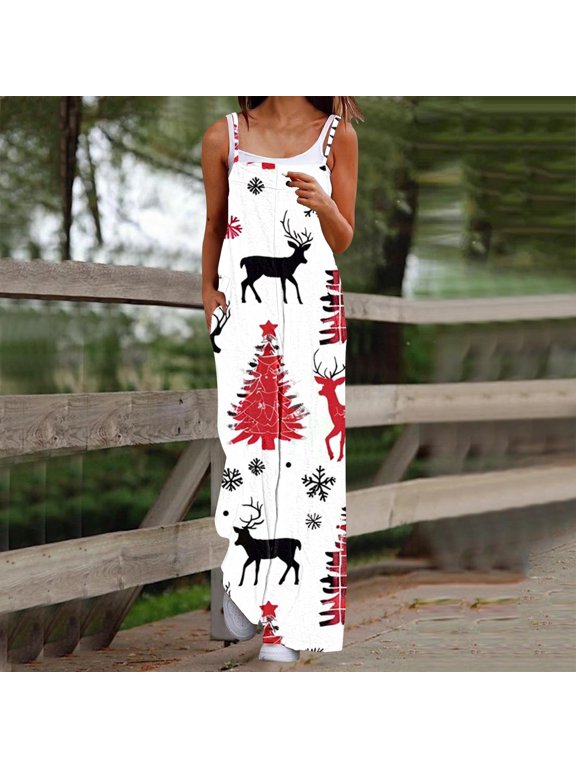 Summer Jumpsuits For Women Casual Sleeveless Wide Leg Pants Print One Piece Jumpsuits Crewneck Baggy Overalls Going Out Beach Summer Rompers M