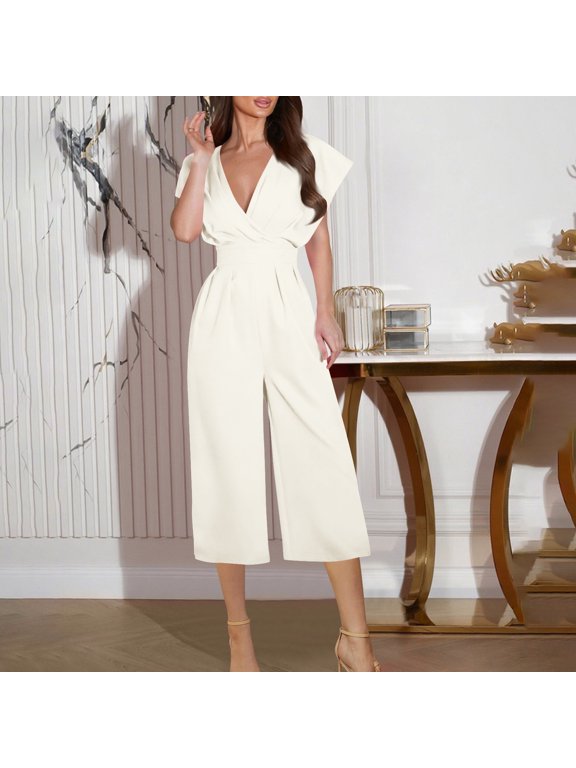 Summer Jumpsuits For Women 2026 Dressy Sleeveless Loose Wide Leg One Piece Jumpsuits V Neck Baggy Overalls Going Out Beach Summer Rompers For Women XXL