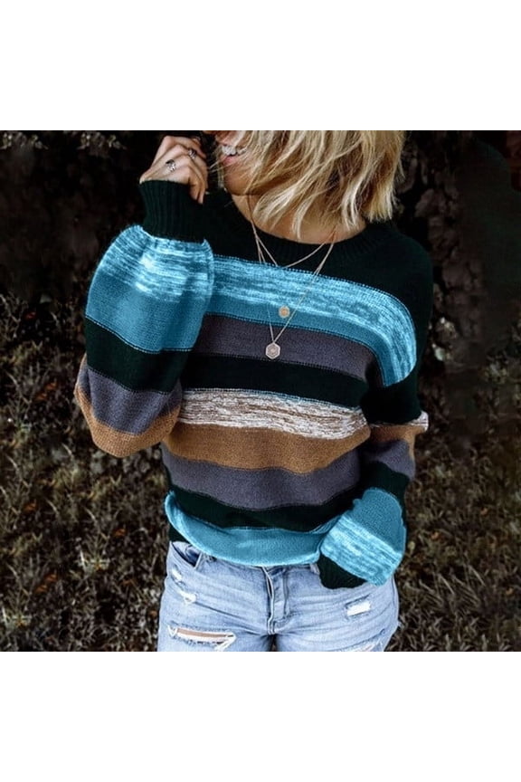 Sweaters for Women 2025 Long Sleeve Contrast Knit Pullover Tops Winter Pullover Jumperes Tops Basic Top Loose Fits Dressy Work Tops Fall Fashion Outerwear