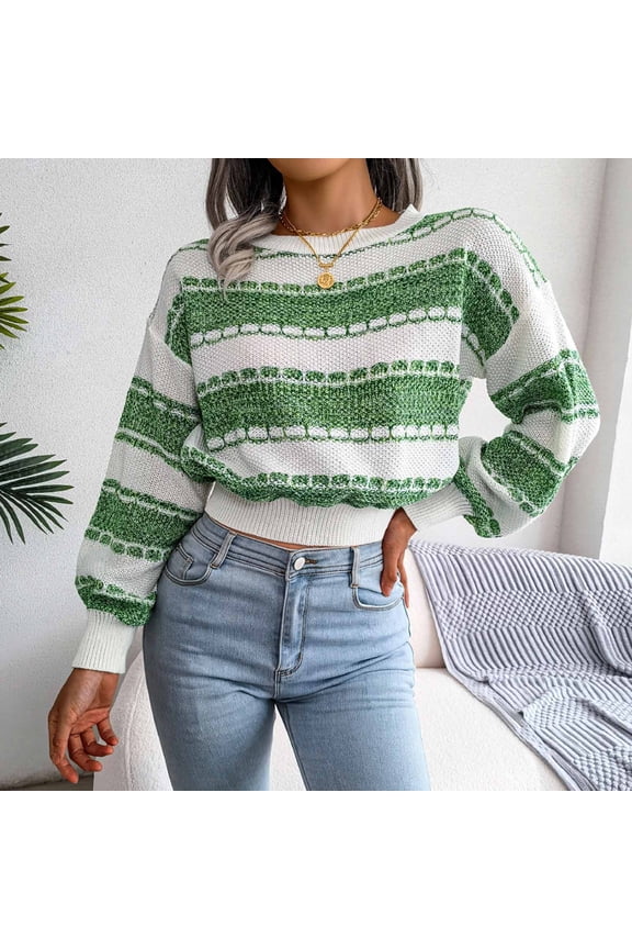 Sweaters for Women 2025 Long Sleeve Contrast Knit Pullover Tops Winter Pullover Jumperes Tops Basic Top Loose Fits Dressy Work Tops Fall Fashion Outerwear