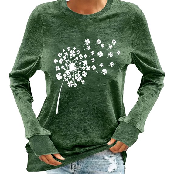 BEFOKA T Shirts For Women Long Sleeve St Patricks Day Crewneck Sweatshirt Irish Shamrock Printed Pullover Sweatshirts Dressy Tops For Women Blouses Green Graphic Tops & T-Shirts Vacation Tees