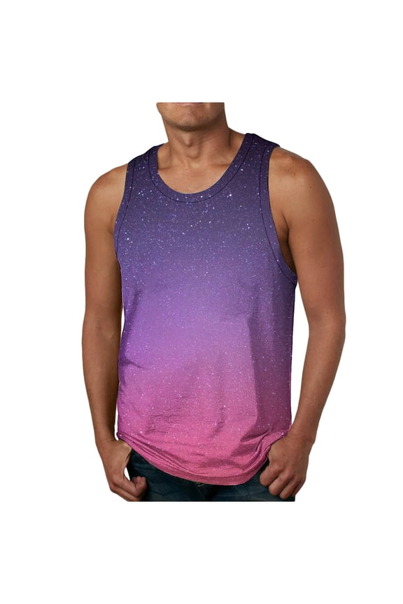 Tank Tops For Men Gradient Print Sleeveless Crew Neck Muscle Top Gym Hiking Shirts Fitness Bodybuilding Shirts Hawaiian Loose Fits S