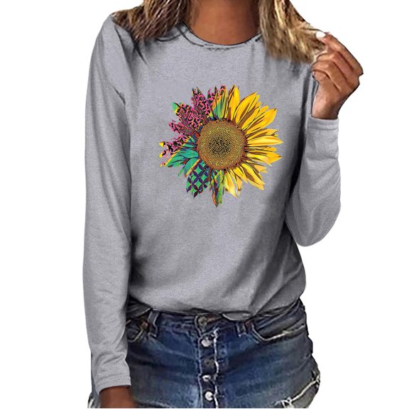 BEFOKA Tops for Women Casual Long Sleeve Graphic Ladies Tops 2025 Loose Fits Letters Print Blouse Crew Neck Fall Going Out Top Soft Pullover Basic Tops