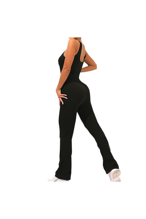 V Neck Sleeveless Jumpsuits Yoga Bodycon Crew Neck Jumpsuit Party Club Rompers One Piece Outfits M