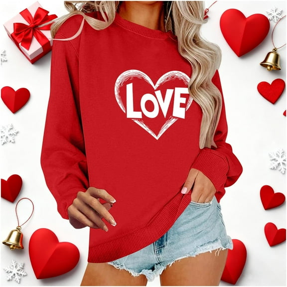 BEFOKA Valentines Shirts for Women Love Heart Casual Funny Long Sleeve Tee Tops