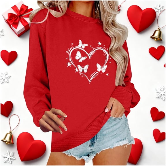 BEFOKA Valentines Shirts for Women Love Heart Casual Funny Long Sleeve Tee Tops