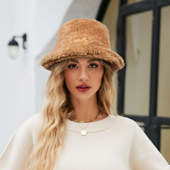 BEFOKA Winter Fuzzy Bucket Hat for Women Men Bucket Cap Warm Fisherman Cap Wide Brims Bucket Cap Sports Caps for Adults Outdoor Activities