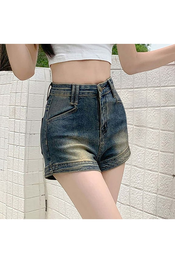 Women Jean Shorts Elastic Hight Rise Shorts Lightweight Jean Shorts with Pocket Summer Jorts Shorts Women Street Style Hot Short Pants Blue L