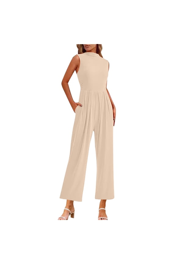 Women Jumpsuits Dressy Sleeveless One Piece Jumpsuits Baggy Long Pants Baggy Overalls Crewneck Going Out Vacation Summer Rompers For Women M