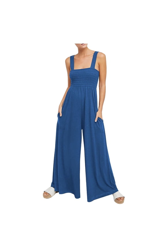 Women Jumpsuits Sleeveless Spaghetti Strap Baggy Long Pants One Piece Jumpsuits Crew Neck Baggy Overalls Date Night Beach Womens Summer Rompers S