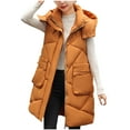thumbnail image 1 of BEFOKA Women Long Vests Solid Color Sleeveless Button Up Sleeveless Coats Winter Puffer Vests Outwear, 1 of 7
